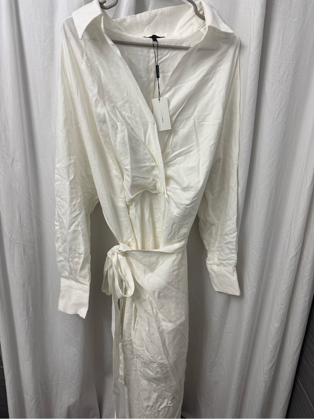 JLUXLABEL White Long-Sleeve Tie-Waist Shirt Dress